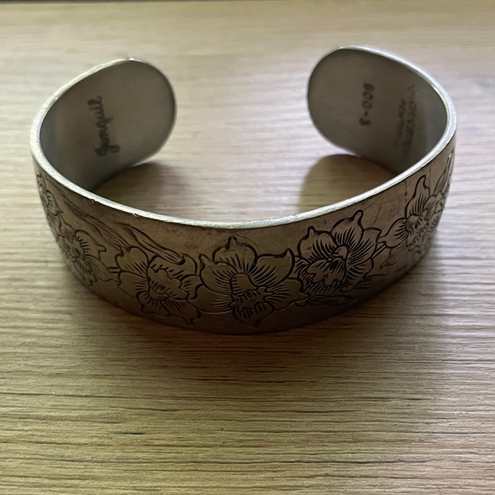 Elegant Floral Pewter Cuff Bracelet